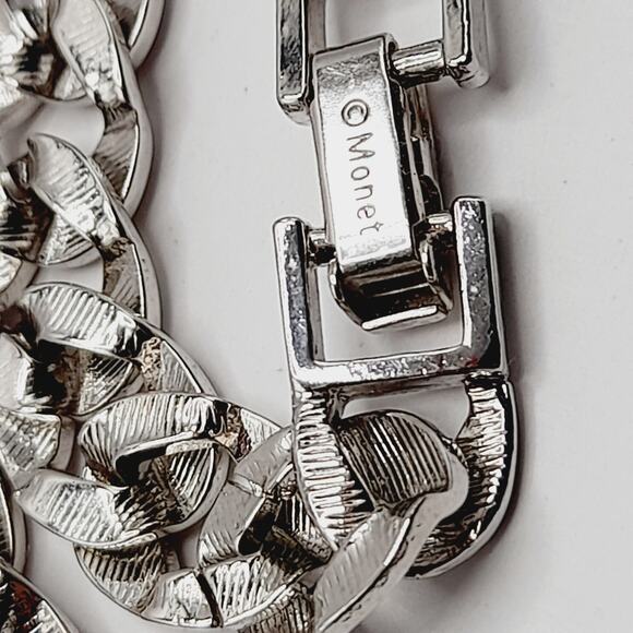 Vintage Monet Rhodium Plated Link Chain Necklace 17” Signed Modernist - Picture 11 of 11